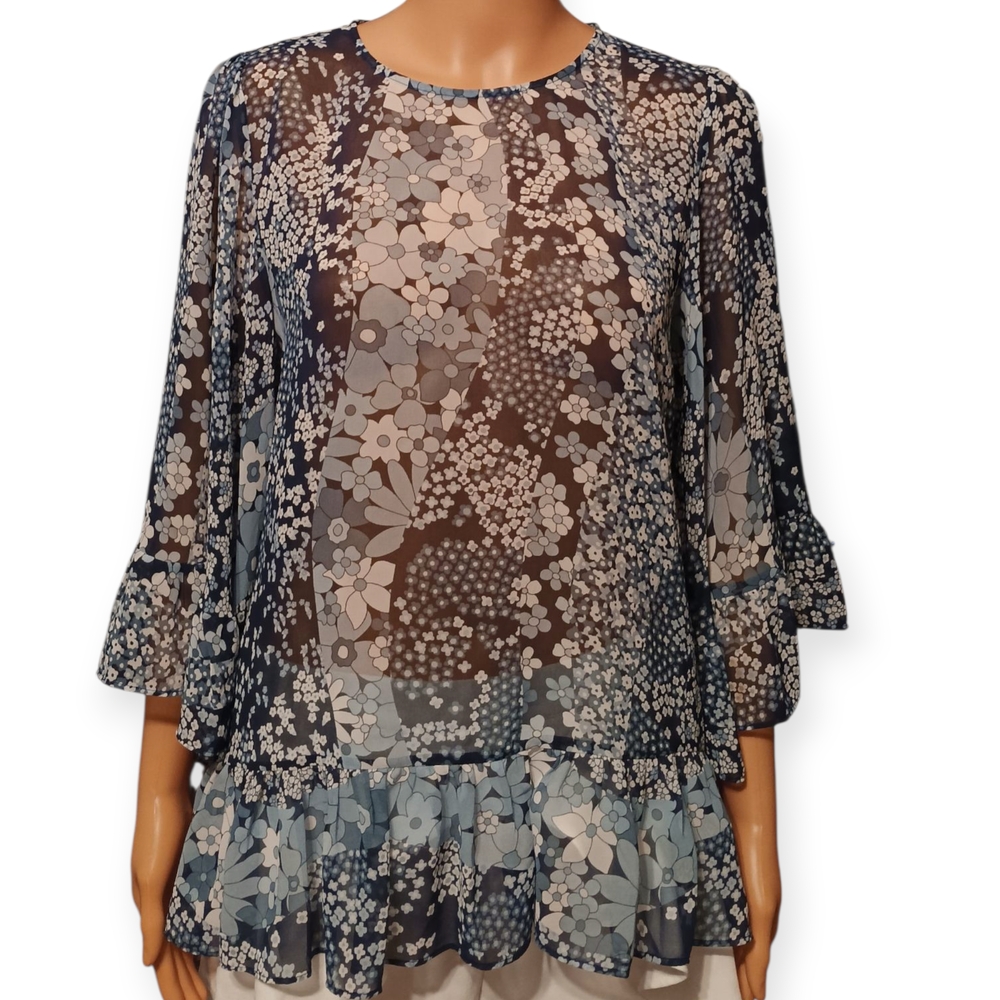 Michael Kors Navy Floral Sheer Blouse